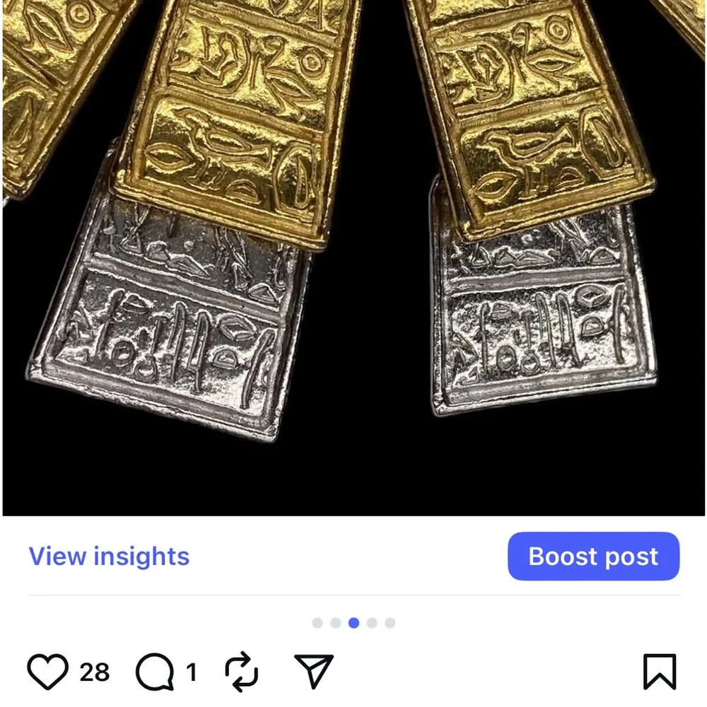 Vintage KJL Kenneth J Lane Egyptian Revival Hieroglyphic Plaque Necklace 1970’s